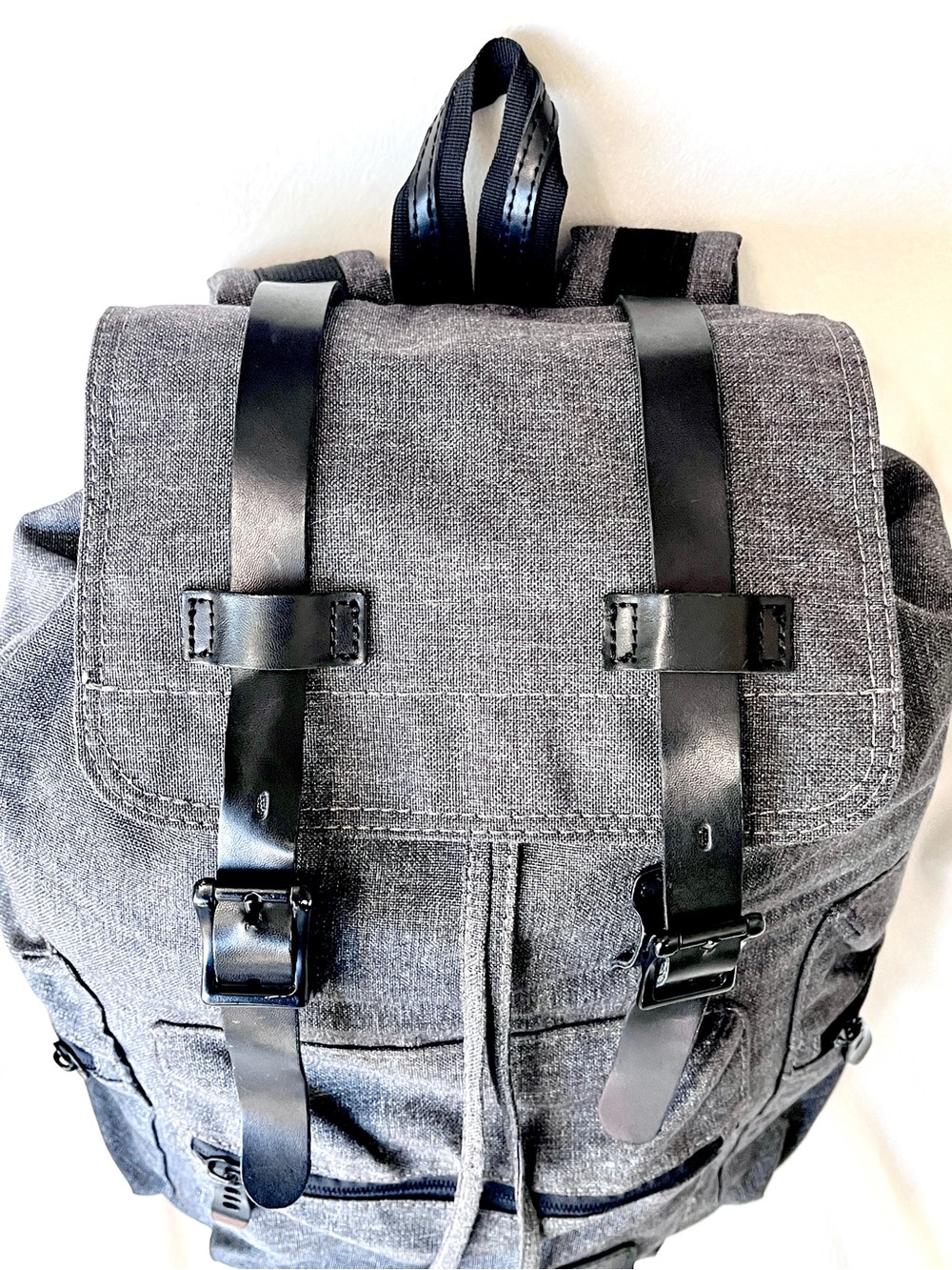 Veegul Charcoal Gray Canvas Vintage Rucksack Laptop Backpack Striped Lining - Picture 5 of 8